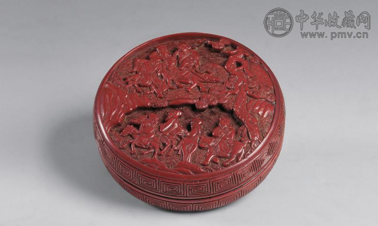 明 剔红老子出关图印泥盒