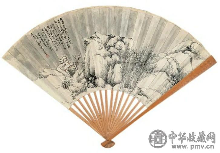 林纾 1923年 雪山 成扇 设色纸本