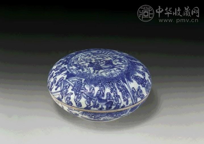 清初 青花百子印盒