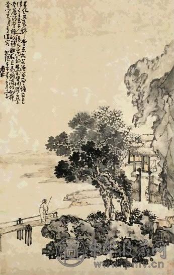 黄慎 1762年作 山水人物 立轴 设色纸本