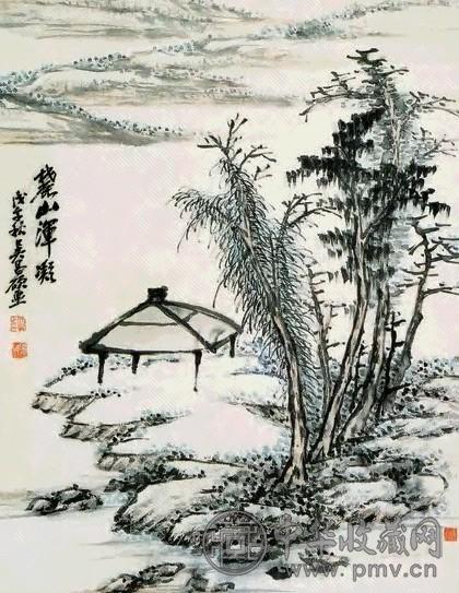 吴昌硕 山水 立轴 设色纸本