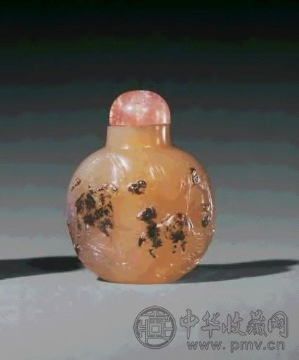 1730-1800年 苏州玛瑙灵芝寿鹿图鼻烟壶