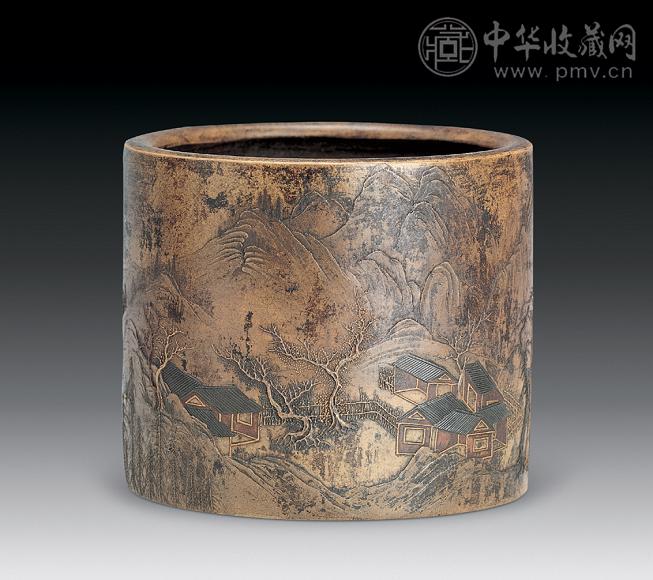 清宜兴紫砂加彩山水笔筒收藏资讯|艺术家|书画家|书画名人|书法家-中华
