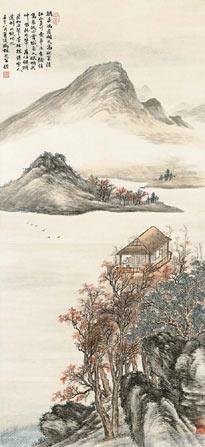 冯超然 一九四二年作凭栏远眺 立轴 设色纸本