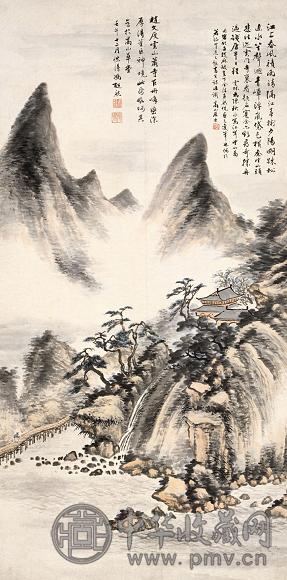 冯超然 云山萧寺图 立轴 纸本