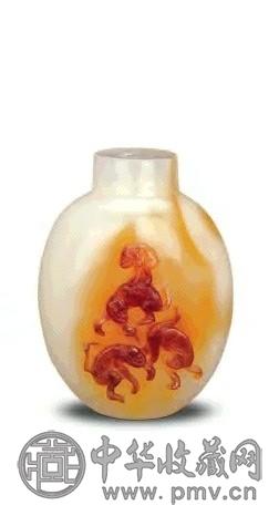 清 玛瑙巧雕辈辈封侯烟壶