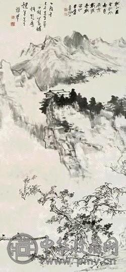 张大千 1945年作 秋江泛舟 立轴 水墨纸本