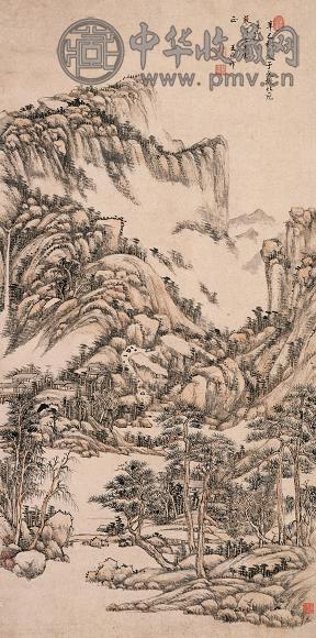王原祁 辛巳(1701年)作 仿北苑山水 立轴 设色纸本