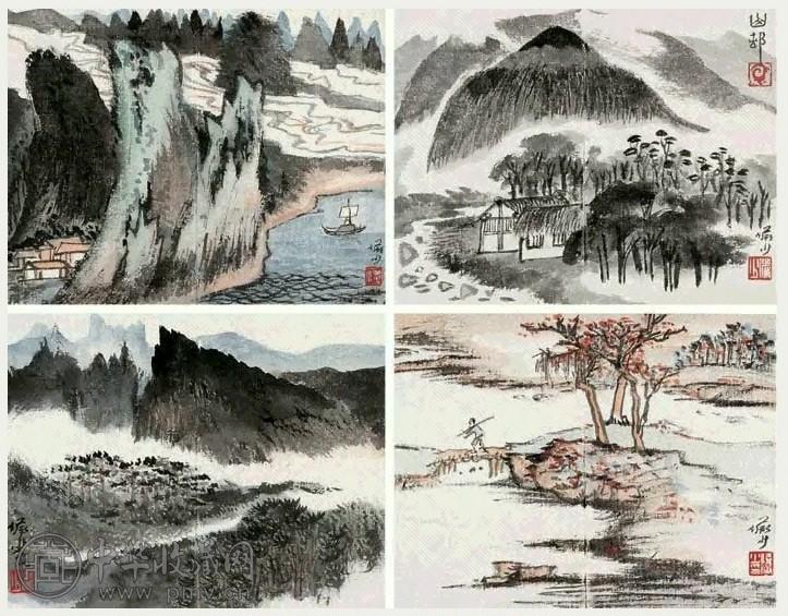 陆俨少 饭后闲笔 册页 八开 水墨、设色纸本