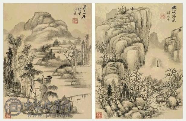 明末清初 樊圻 仿古山水 册页(8开选2)