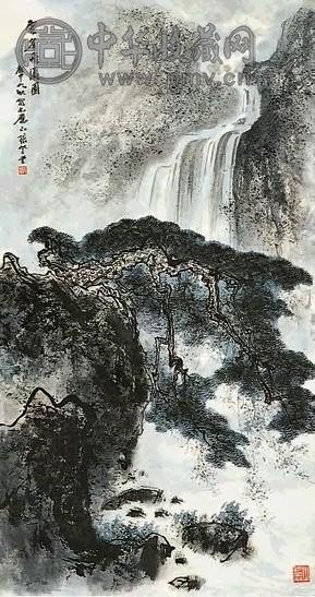 张登堂 雪崖飞瀑 轴 纸本设色