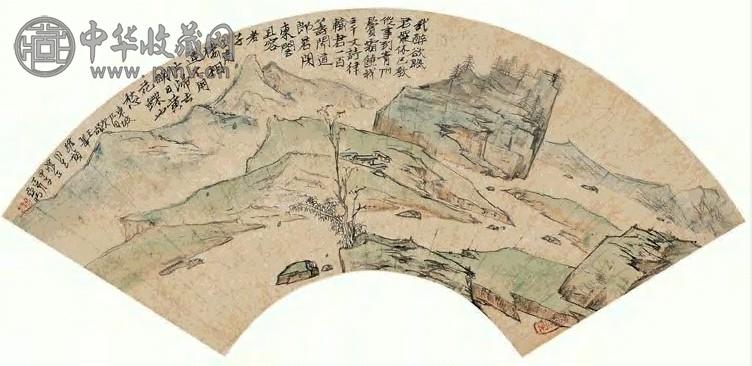 亚明 1984年作 东坡诗意 扇面 设色纸本