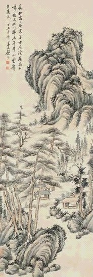 顾沄 丁丑(1877年)作 松山幽居 立轴 设色纸本 收藏资讯|艺术家|书画家|书画名人|书法家-中华收藏网