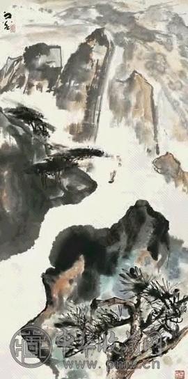 谢之光 松岩千帆过 立轴 设色纸本