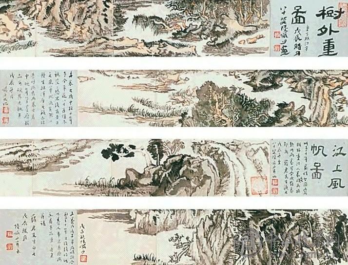 陆俨少 1978，1988年作 江上风帆图，树外重汀图 册页 水墨，设色纸本