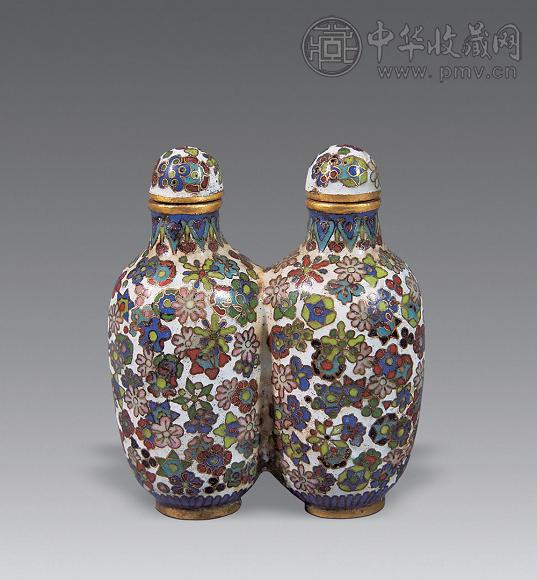 清 景泰蓝掐丝花卉纹连体鼻烟壶