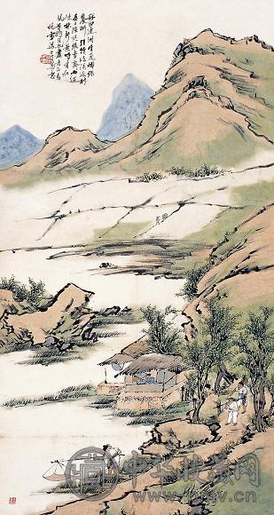 梁于渭 山水 立轴 设色纸本