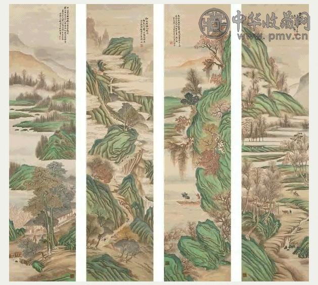 彭旸 辛未(1931年)作 拟各家山水 屏条(4) 设色绢本