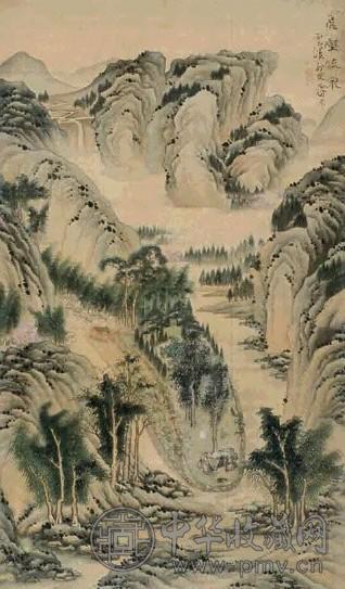 顾昉 飞壑流泉 立轴 设色