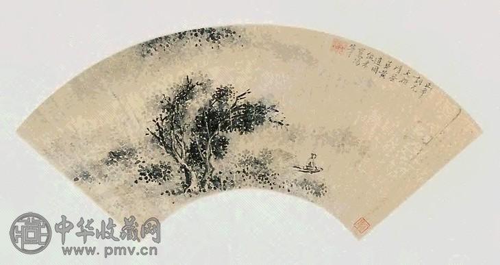 黄道周 山水 扇面 金笺