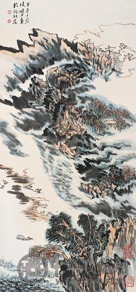 陆俨少 甲子(1984年)作 山水 立轴 设色纸本