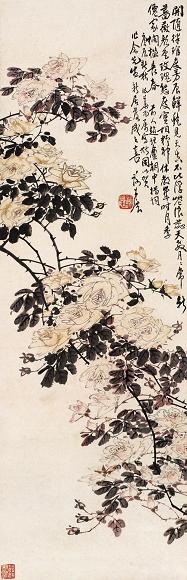 谢公展 菊花 立轴 设色纸本