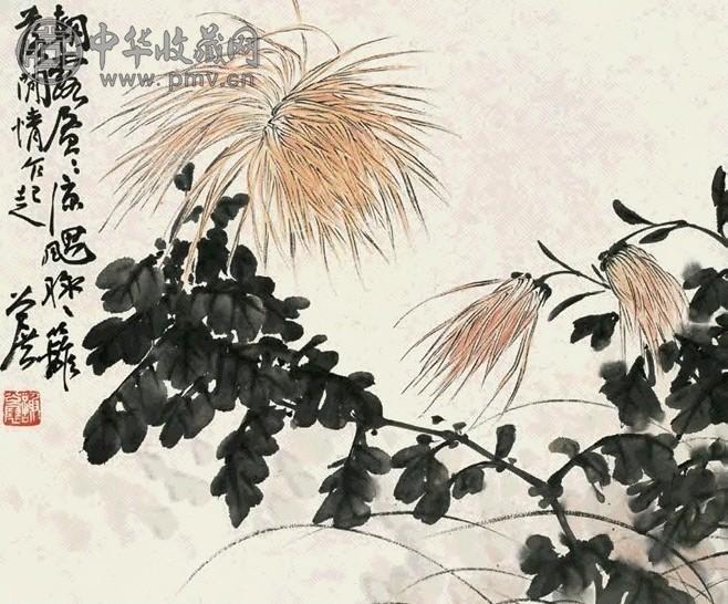 谢公展 菊花 立轴 设色纸本