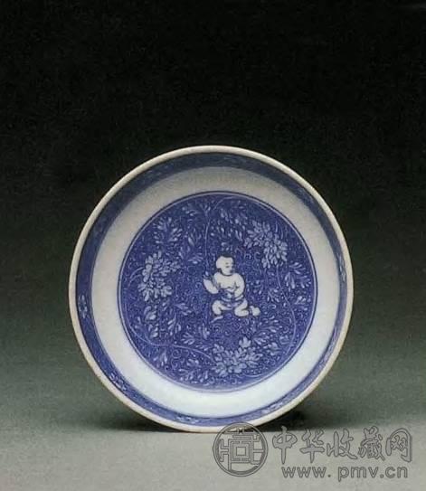 清康熙 青花攀枝娃娃小镗罗洗