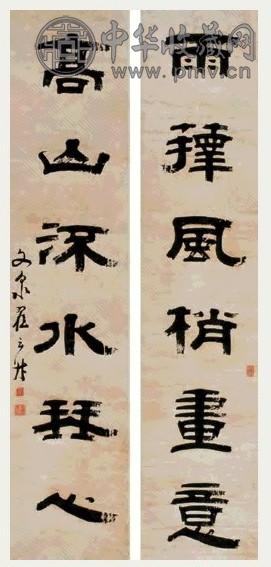 翟云昇 隶书 对联 纸本水墨