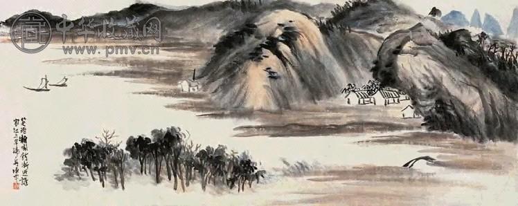 陈半丁 江上归舟 镜片 设色纸本