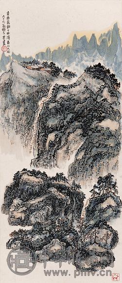 赖少其 辛酉(1981年)作 黄山 立轴 设色纸本
