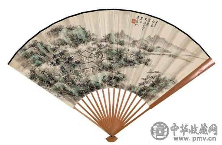 黄宾虹 1942年作 湖山清话图 扇面 设色纸本