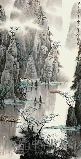 白雪石 漓江清晓 轴
