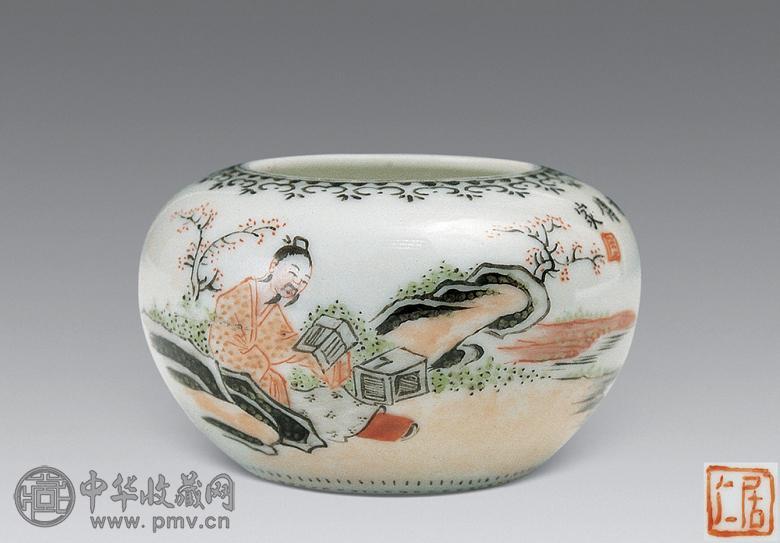 民国 粉彩“诗礼传家”图水盂