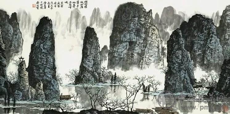 白雪石 戊辰1988年作 桂林山水 立轴 设色纸本