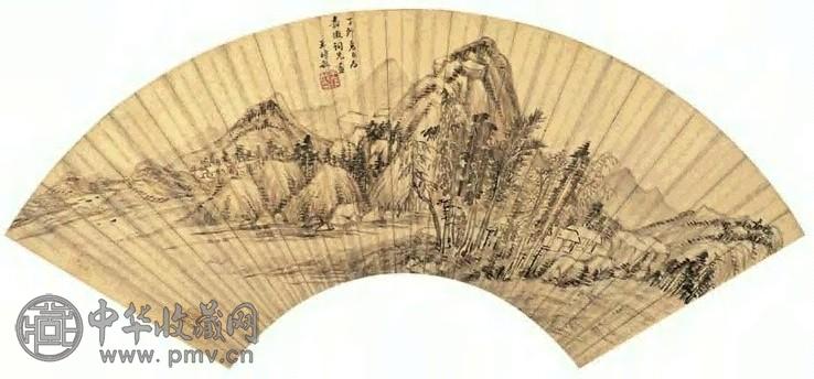 王时敏 1627年作 山水 扇面 水墨金笺