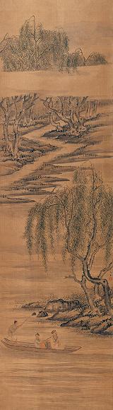 伍德彝 泛舟图 立轴 设色绢本