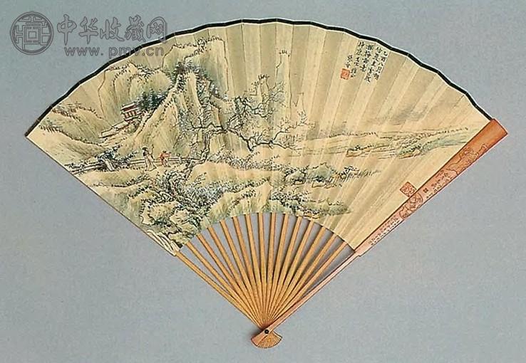张晋 1945年作 探梅 扇面 设色纸本