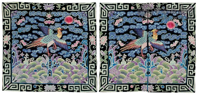 清 拉锁子绣锦鸡二品补子(1对)