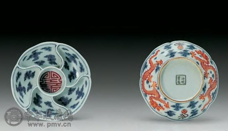 清乾隆 青花矾红云龙寿字笔舔(1对)