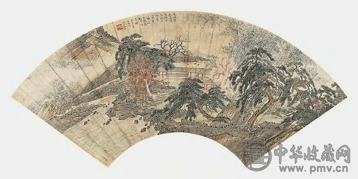 近现代 陆俨少 夜阑风起图 扇面