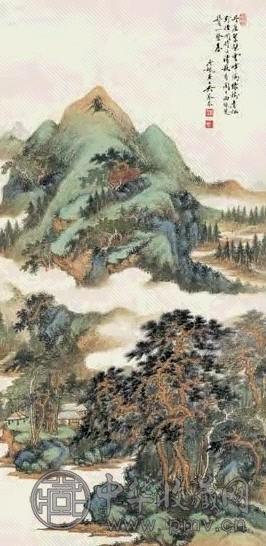 近现代 吴琴木 丹崖翠壁 轴