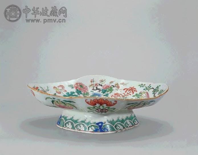 清道光 粉彩秋虫花卉纹博古盆 一件