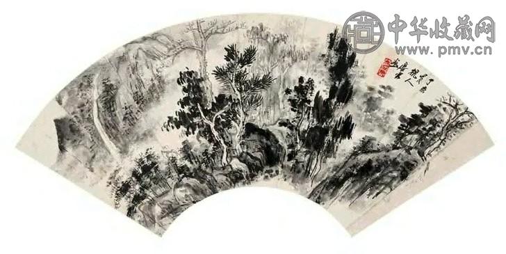 唐云 山水 扇面 水墨纸本