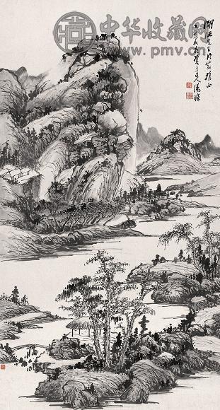 汤涤 1935年作 碧波耸峰图 镜心 水墨纸本