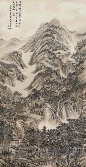 张石园 1928年作 松风图 立轴 设色绫本