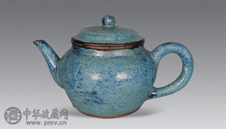 清 葛明祥制紫砂加炉钧釉大壶