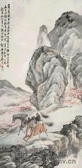 程璋 双马图 立轴 设色纸本
