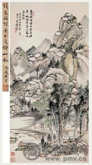 钱维城 1770年作 春雨翠烟 立轴 设色纸本