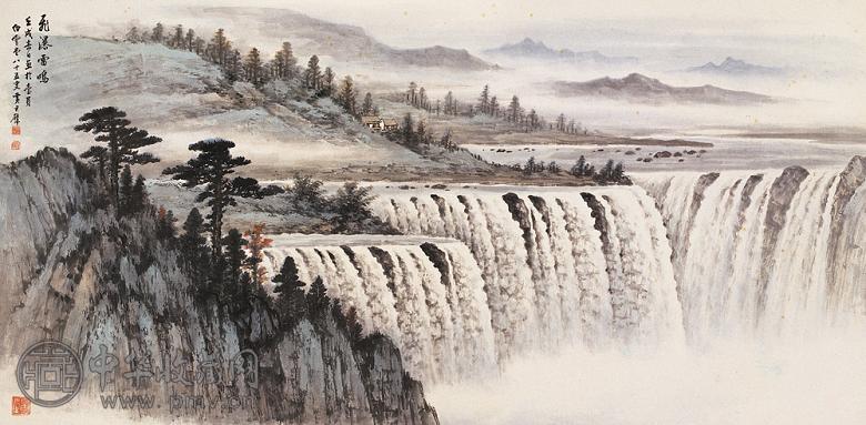 黄君璧1982年作飞瀑雷鸣镜心设色纸本收藏资讯|艺术家|书画家|书画名人